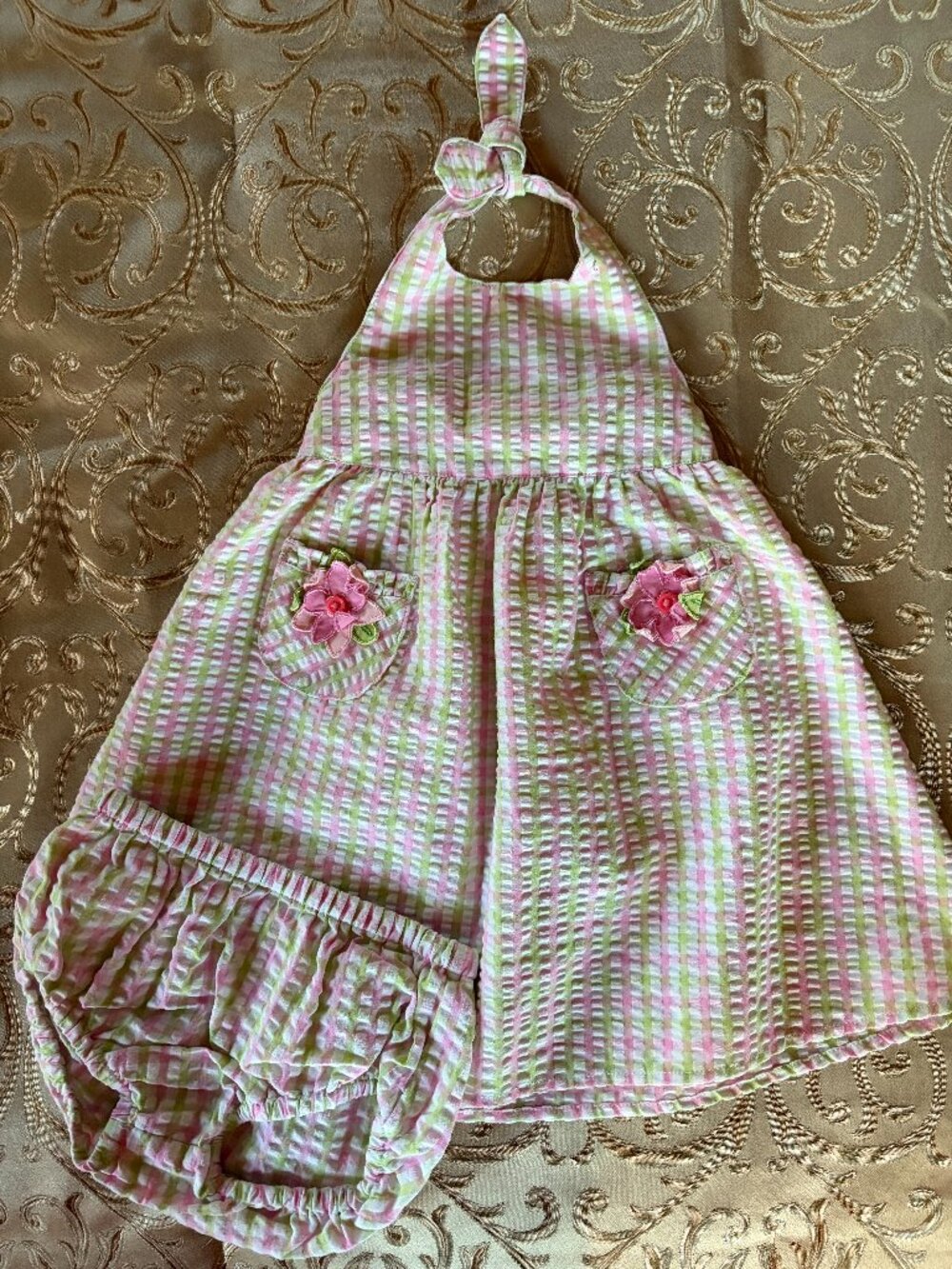 Gymboree, Pink, Green and White Halter dress, Size 12-18 months